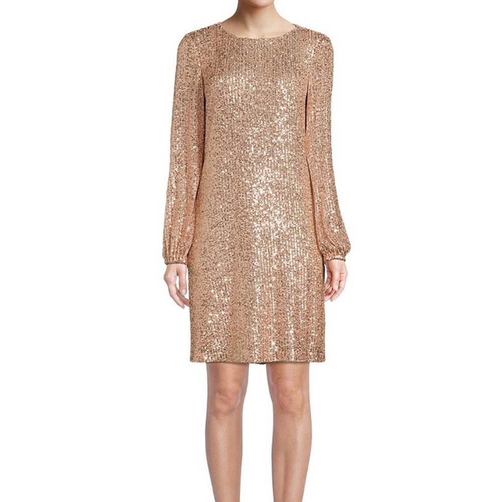 Preston & York 
Jewel Neck Long Blouson Sleeve Sequin Dress